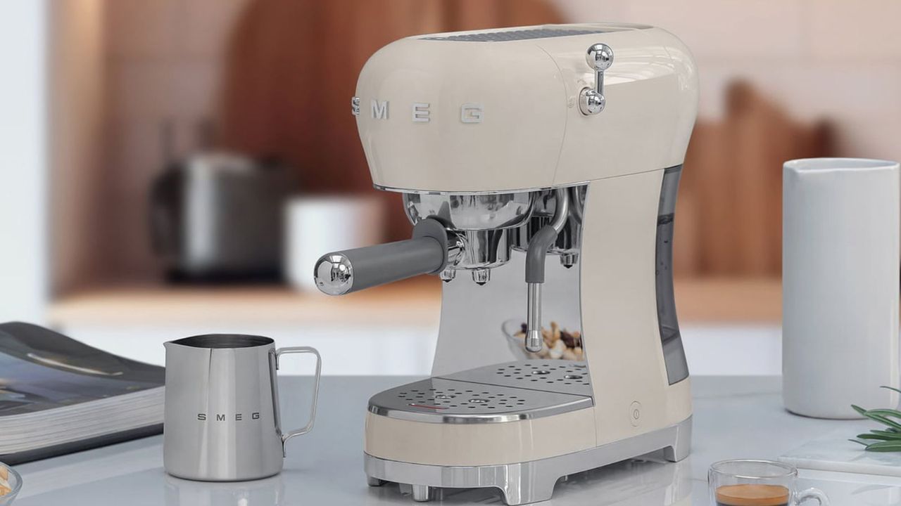 Smeg ECF02 espresso machine on a countertop