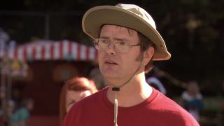 Dwight outside in a hat in The Office