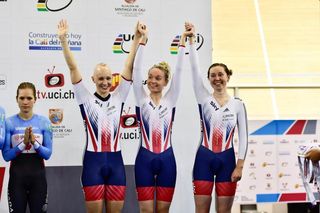 Joanna Rowsell, Ciara Horne and Katie Archibold after taking bronze in the team pursuit