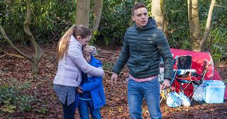 Ste Hay, Harry Thompson, Leah Barnes and Lucas Barnes are camping when an escaped Ryan Knight finds them in Hollyoaks.