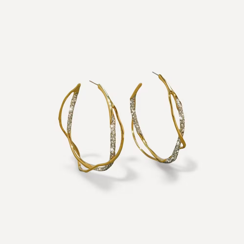 Mixed metal and pave gold hoop earrings, Alexis Bittar