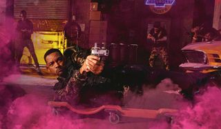 Bad Boys For Life Will Smith rolls by on a mechanic's dolly, as he shoots