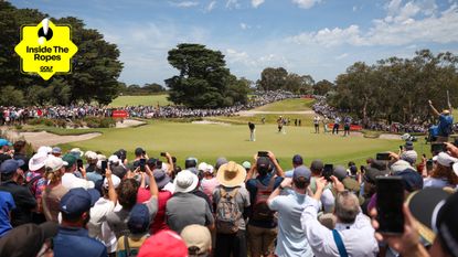 A view from the crowd of Rory McIlroy putting at the Australian Open