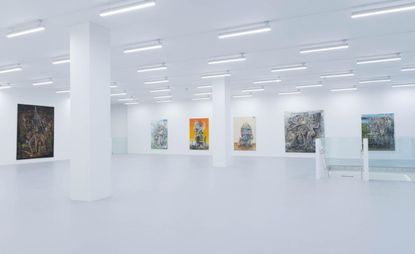 Paintings by Pascal Sender displayed at the newly-opened Saatchi Yates gallery 