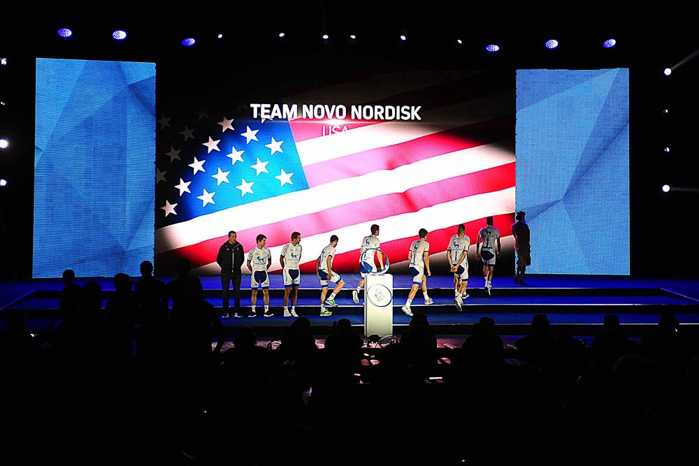 Team Novo Nordisk take the stage in Dubai.