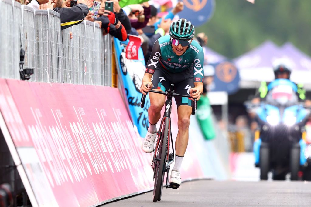 PASSO FEDAIA ITALY MAY 28 Jai Hindley of Australia and Team Bora Hansgrohe crosses the finish line taking the overall classification during the 105th Giro dItalia 2022 Stage 20 a 168km stage from Belluno to Marmolada Passo Fedaia 2052m Giro WorldTour on May 28 2022 in Passo Fedaia Italy Photo by Michael SteeleGetty Images