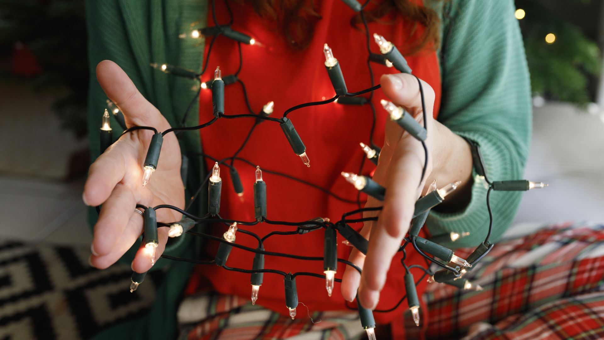 Tangled Christmas tree lights