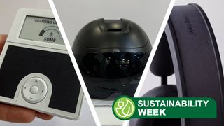 A collage image showing a solar-powered remote, helmet and pair of headphones. 