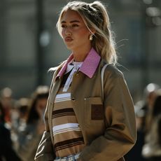 woman wearing rugby shirt