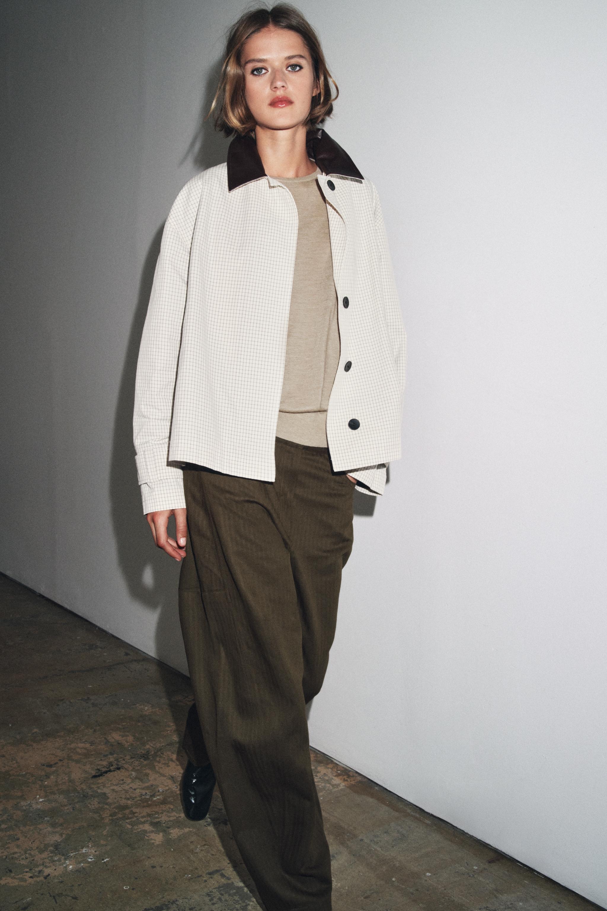 Leather Collar Short Trench Coat Zw Collection