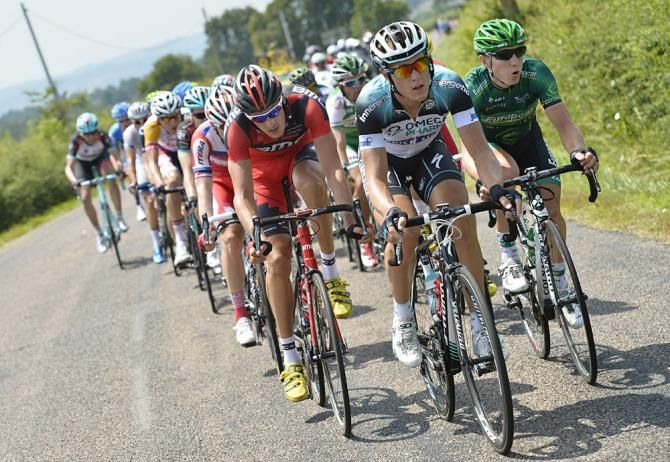 Matteo Trentin (Omega Pharma-Quickstep) does his share of the work in the stage 14 breakaway