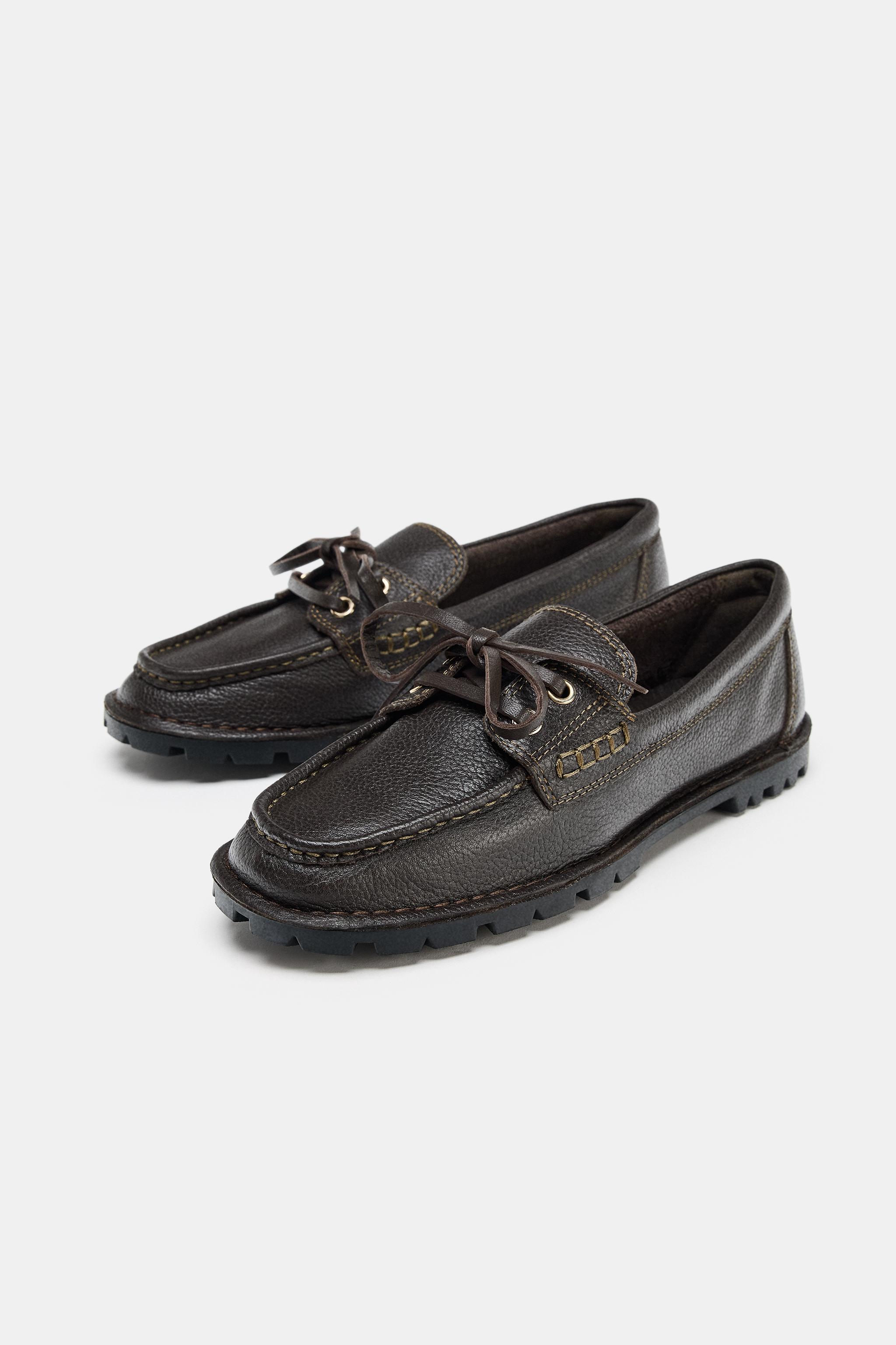 Leather Deck Shoes With Cleated Sole