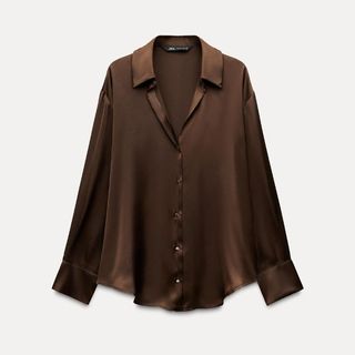 Image of brown satin blouse