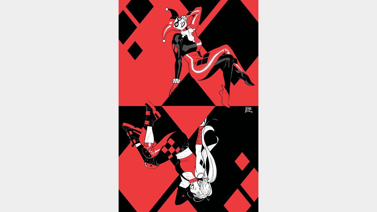 Harley Quinn in black, white and red
