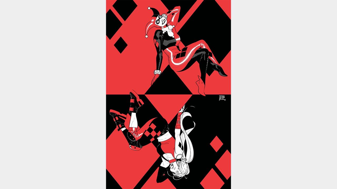 Harley Quinn in black, white and red