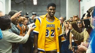 Quincy Isaiah in Lakers' uniform as Magic Johnson in Winning Time