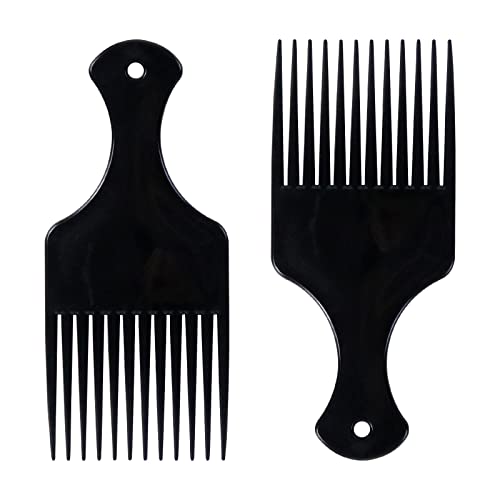 Sularpek 2 Pcs Afro Hair Comb, Black Plastic Afro Hair Comb Hair, Hair Pick Comb, Smooth &amp;amp; Sturdy Wide Tooth Plastic Afro Pick, for Detangling and Styling, Curly, Wavy, Frizzy and Afro Hair
