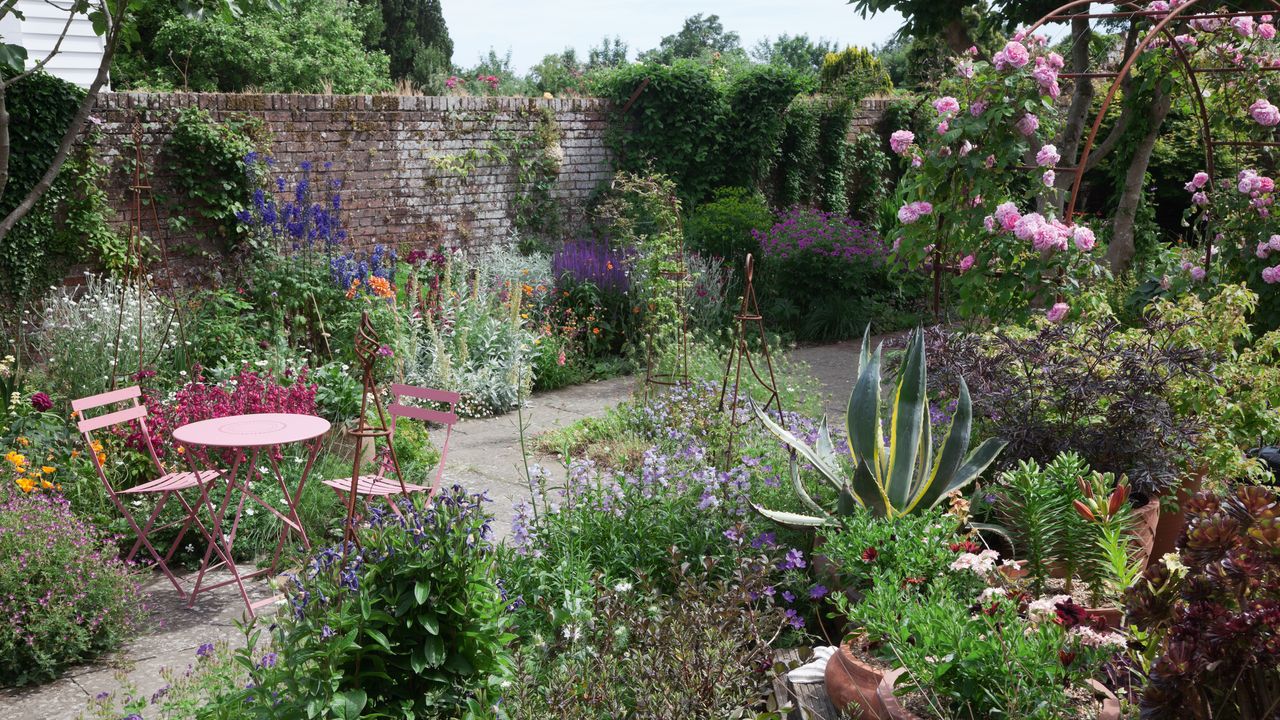 small garden on hilltop with seating area