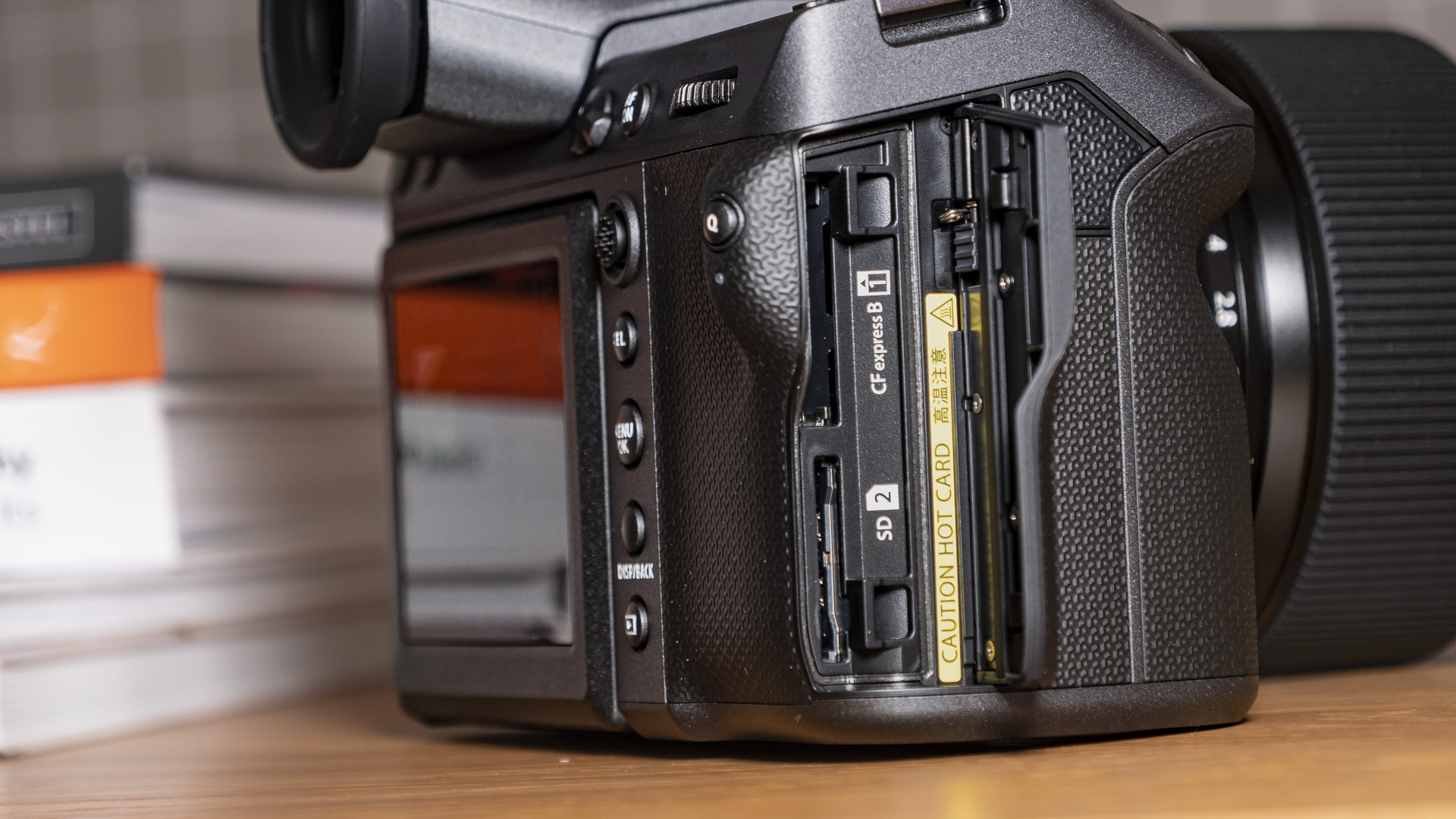 Close up of memory card slots of Fujifilm GFX100 II