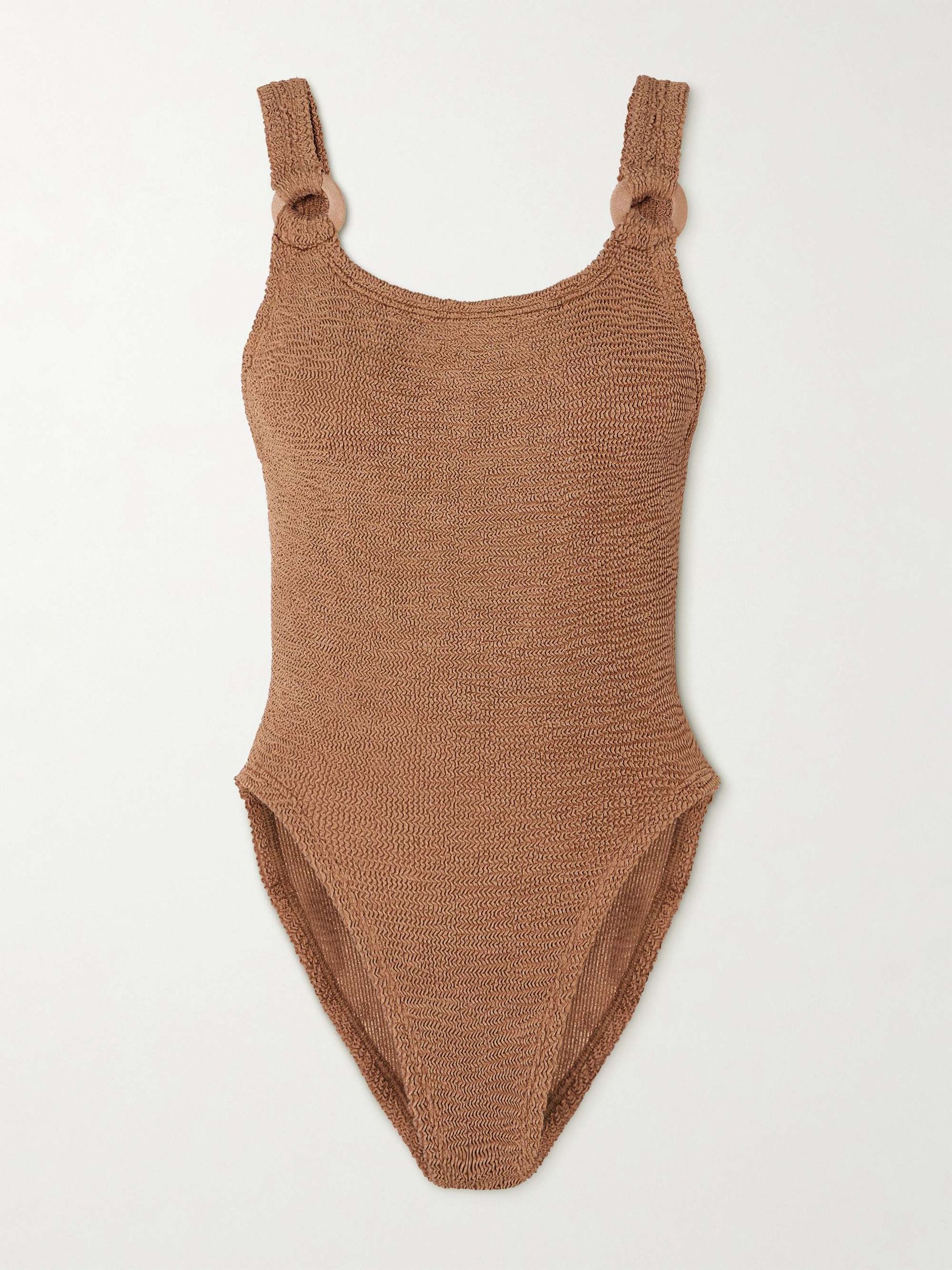 Domino Embellished Metallic Seersucker Swimsuit