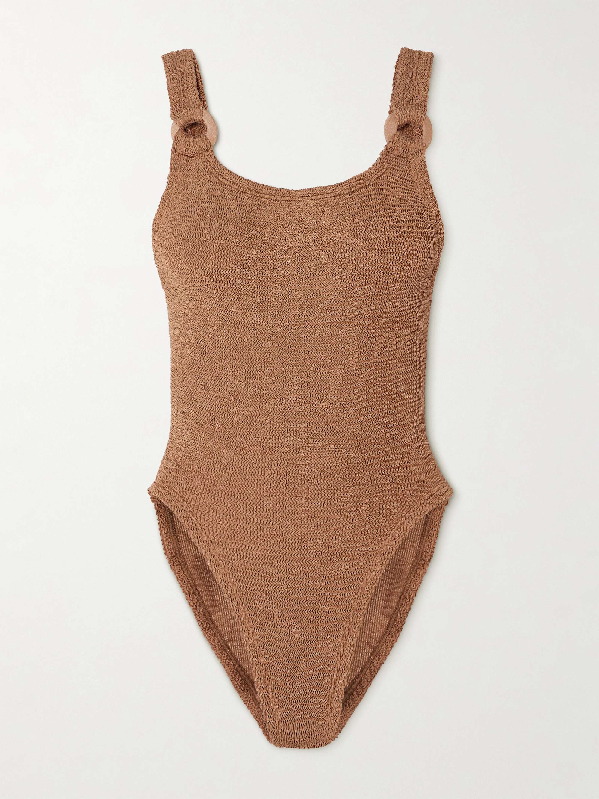 Domino Embellished Metallic Seersucker Swimsuit