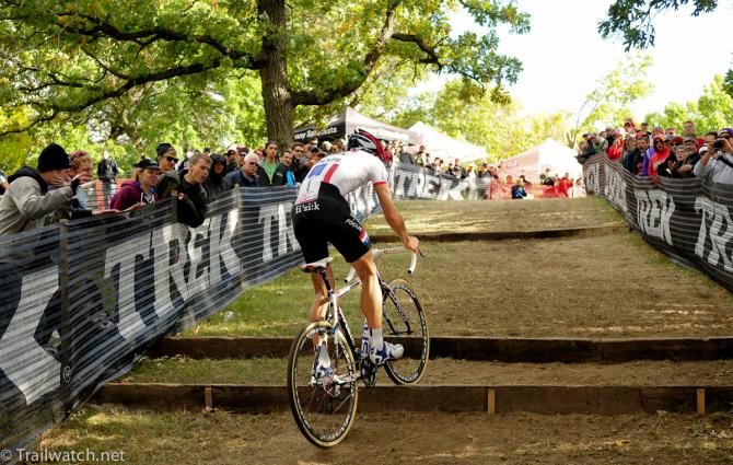 USA Champion Jeremy Powers (Rapha Focus) riding some steps at the Planet Bike USGP