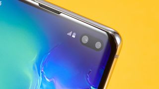 Samsung Galaxy S10 Plus with its two front-facing cameras