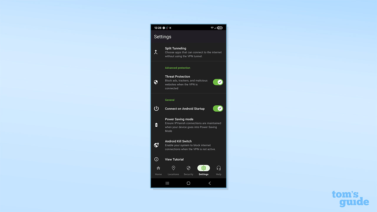 IPVanish startup settings