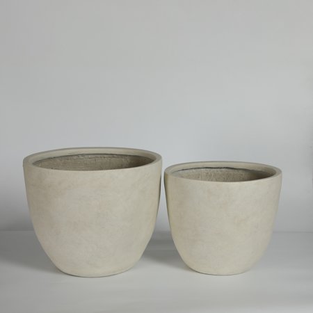 Nobolea 2pcs Round Concrete Planter, Large Indoor/outdoor Flower Pots With Drainage Hole for Plants for Home Garden Patio, 13" X 13" &amp;amp; 16" X 16"