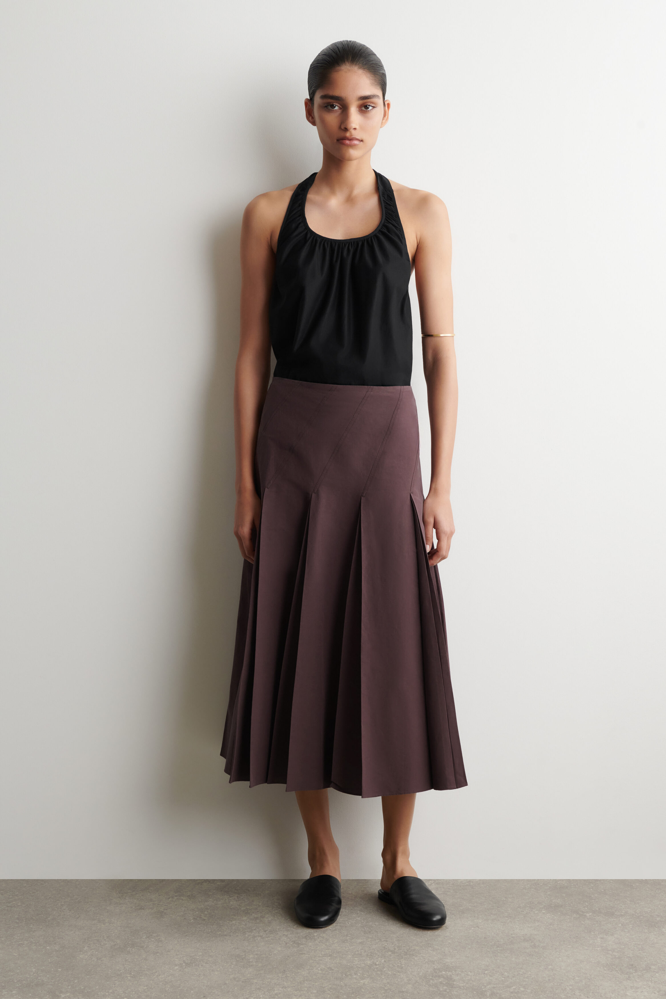 Pleated Cotton-Linen Midi Skirt