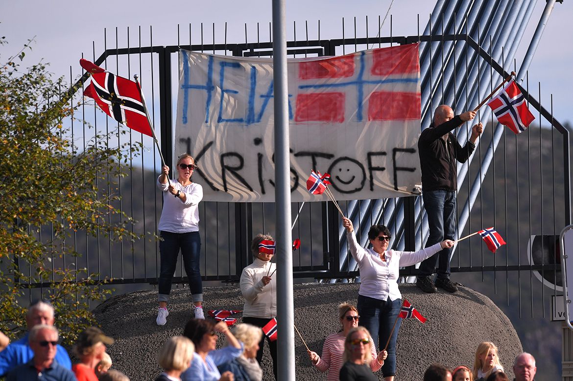 Roadside Norwegian fans at the Bergen World Championships
