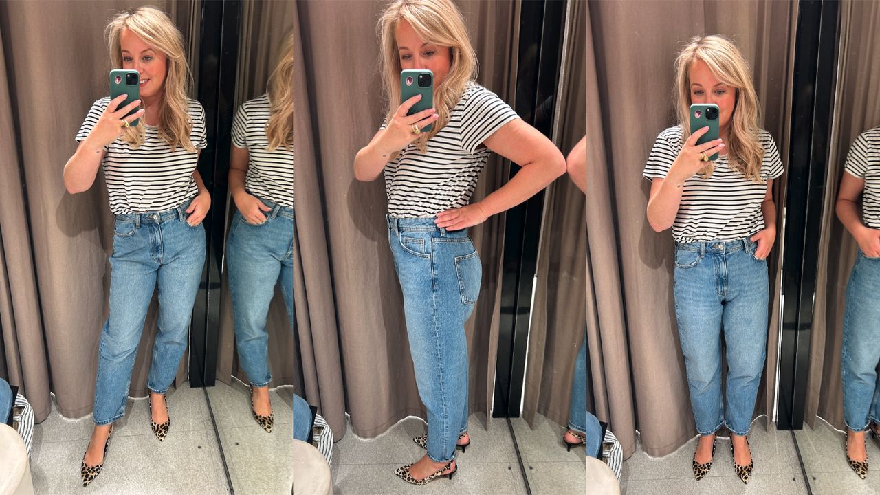 Antonia Kraskowski trying on Zara mom jeans