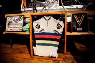 Tom Simpson's historic rainbow jersey. Photo: Daniel Gould
