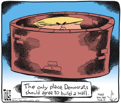 Political cartoon U.S. Trump Democrats deal border wall