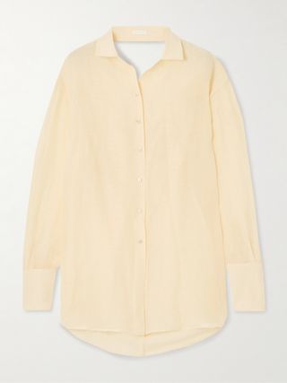Draped Open-Back Silk and Linen-Blend Shirt