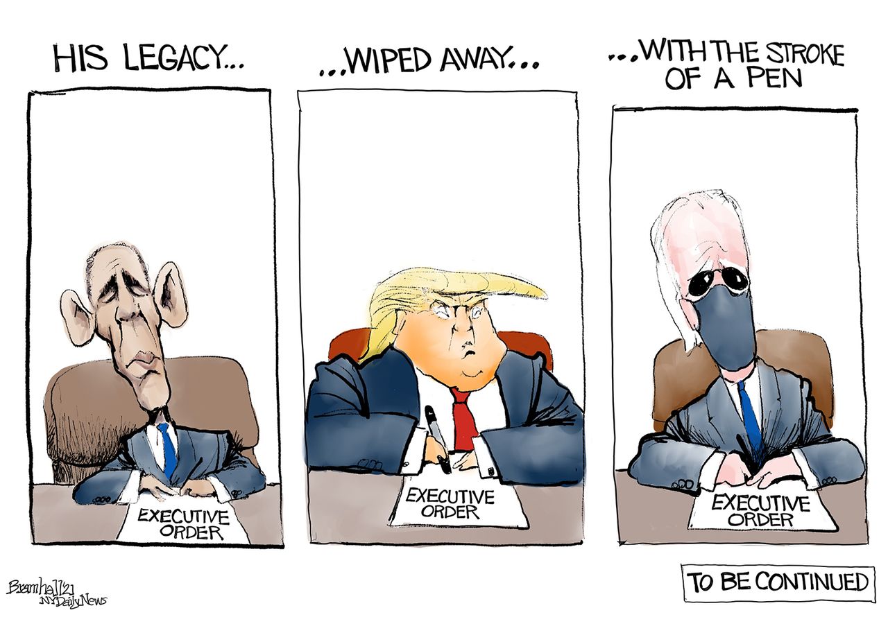 Political Cartoon U.S. Obama Trump Biden legacy