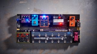 Pedalboard on a concrete floor