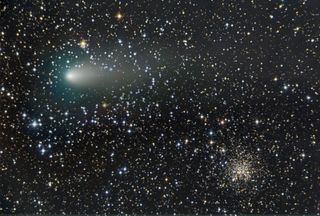 Astrophotographer Chris Schur captured another image of Comet 21P/Giacobini-Zinner as it passed in front of the open star cluster Messier 35 on Sept. 15, 2018.