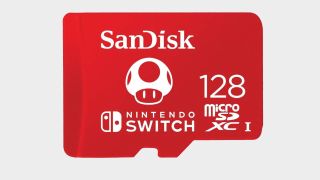 Image of the SanDisk 128GB microSDXC Card, Licensed for Nintendo Switch with a plain background.