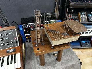The custom-built miniature oil rig instrument used to compose the music for Still Wakes the Deep.