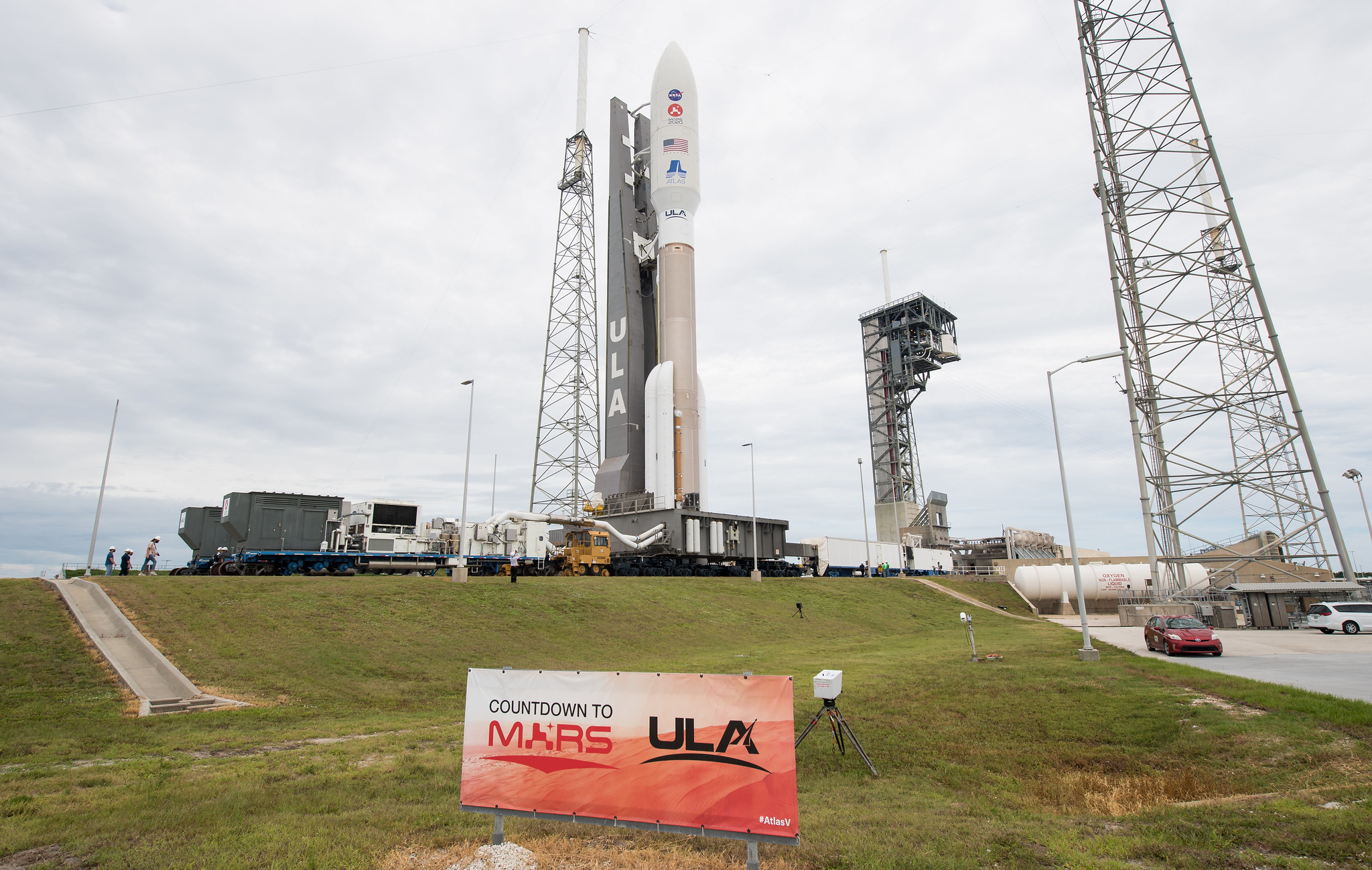 The United Launch Alliance Atlas V rocket carrying NASA's Mars 2020 Perseverance rover rolls out to its Space Launch Complex 41 launch pad at Cape Canaveral Air Force Station, Florida on July 28, 2020.