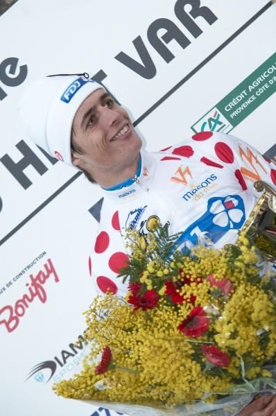 Arthur Vichot (FDJ) on the podium in the mountains jersey.