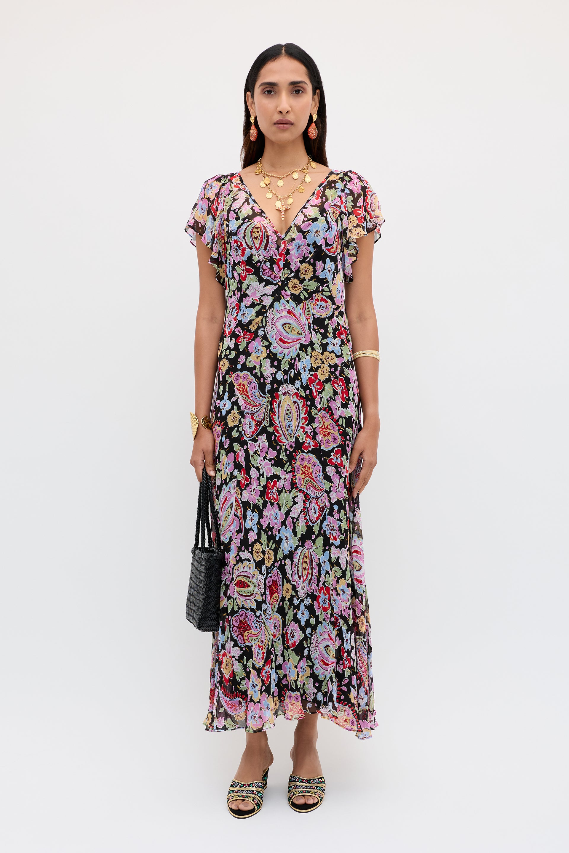 Bexley Lurex Midi Dress in Multi Cara Floral Black