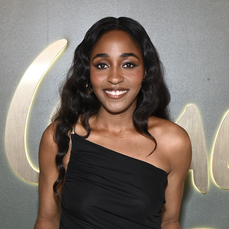 Ayo Edibiri attends the Walt Disney Company Post-Emmys&reg; Celebration on September 15, 2024 in Los Angeles, California wearing a one-shoulder black dress.