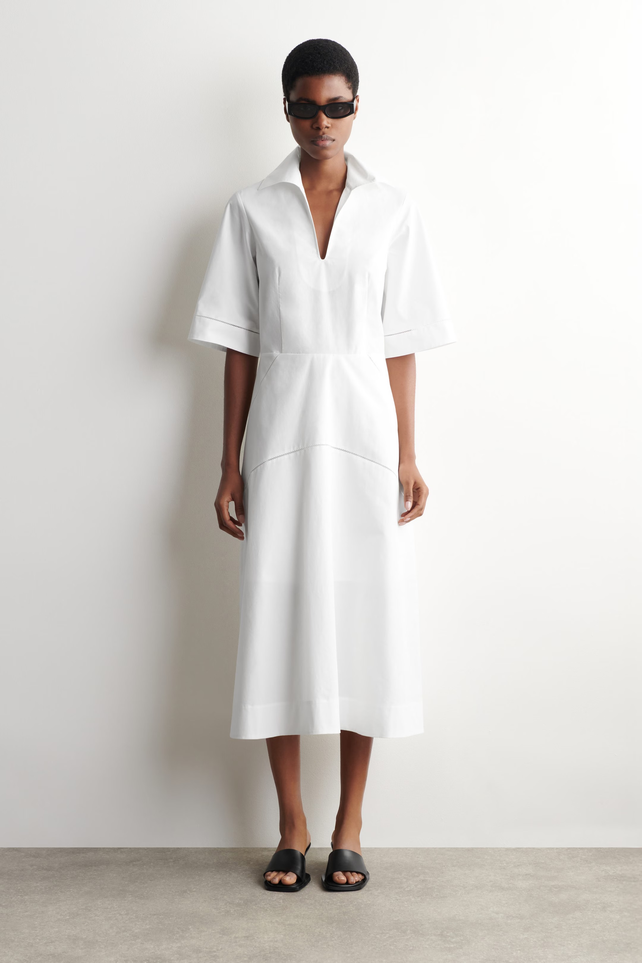 COS, Embroidered Pima Cotton Midi Dress