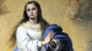 This is part of the painting "The Immaculate Conception of El Escorial" by the Spanish Baroque artist Bartolomé Esteban Murillo. A copy of this painting, possibly by Murillo himself, was destroyed in a botched restoration attempt.