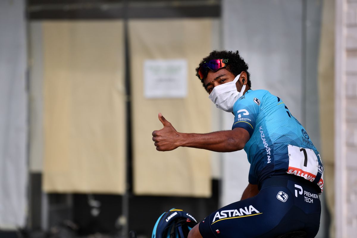 TURGUTREIS TURKEY APRIL 17 Merhawi Kudus Ghebremedhin of Eritrea and Team Astana Premier Tech during the 56th Presidential Cycling Tour Of Turkey 2021 Stage 7 a 180km stage from Marmaris to Turgutreis on TUR2021 tourofturkeyTUR April 17 2021 in Turgutreis Turkey Photo by Stuart FranklinGetty Images