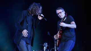 Chris Cornell and Stone Gossard of Temple Of The Dog perform live at The Forum on November 14, 2016 in Inglewood, California.