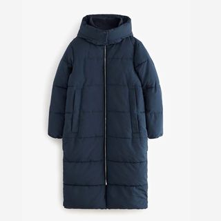 long navy puffer coat