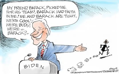 Political Cartoon U.S. Joe Biden Campaign 2020 Election Obama Endorsement